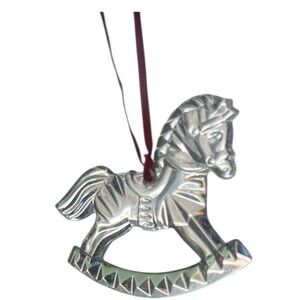 Gorham Full Lead Crystal Holiday Rockling Horse Ornament Original Box 2-1/2" (2)